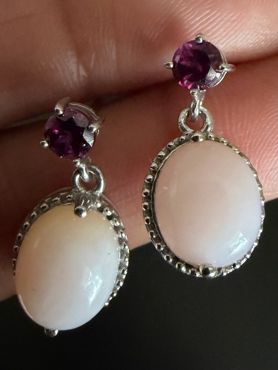 Jewelry - VINTAGE MLD TH 925 STERLING SILVER PINK OPAL & RHODOLITE GARNET DANGLE EARRINGS